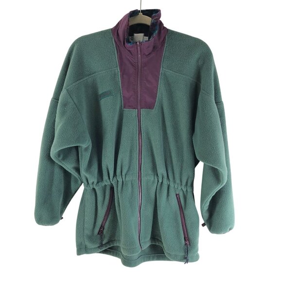 Columbia Womens Fleece Jacket Full Zip Pockets Gathered Waist Vintage Green XL - Picture 1 of 3